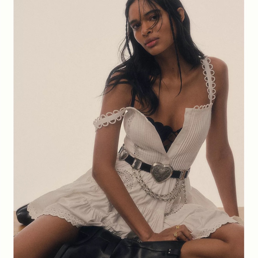 Anthropologie White Lace Trim Dress